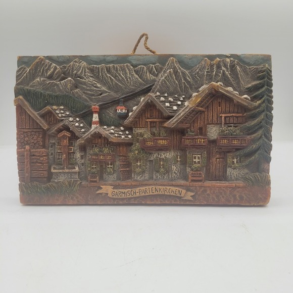 Vtg Hand Carved Wax Wall Plaque Garmisch-Partenkirchen German‎ Scene 11" x 6.25" - Picture 1 of 6